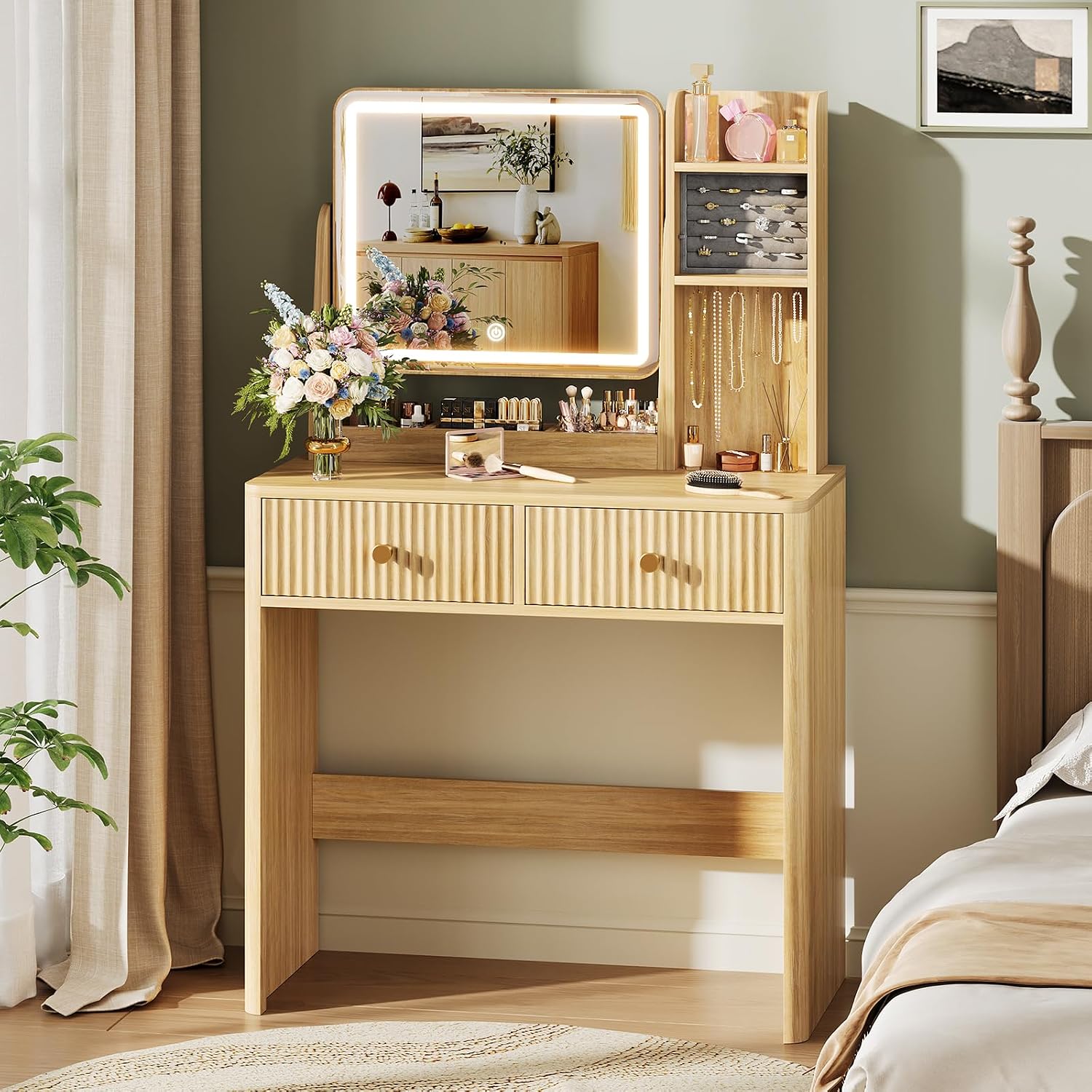 Desk Drawer Small - Туалетный столик с рифленой отделкой, зеркалом