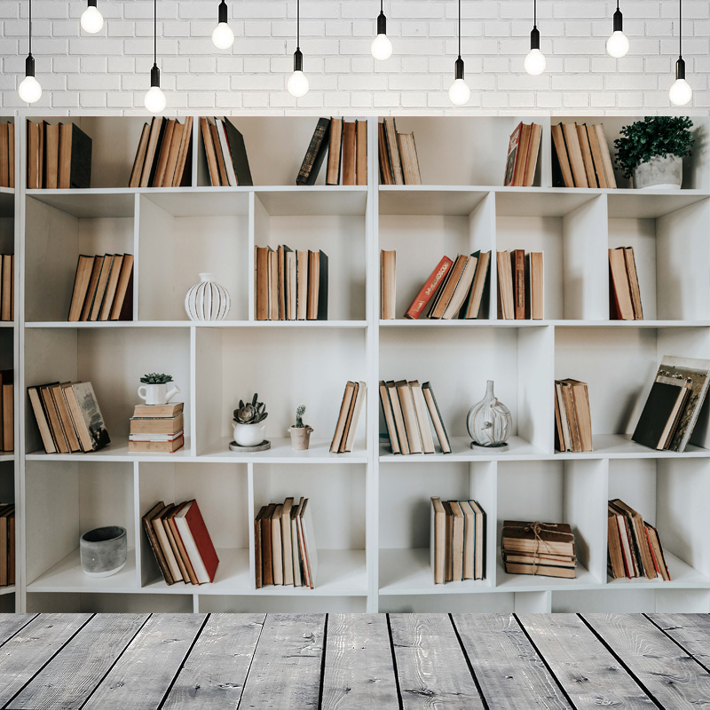 Home Office Zoom Background Free - Белый фон для фотосъемки: книжный шкаф,